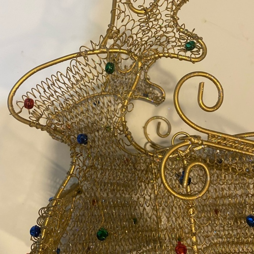 GOLD WIRE REINDEER BASKET WITH HANDLE NEW WITHOUT TAGS - Picture 5 of 10